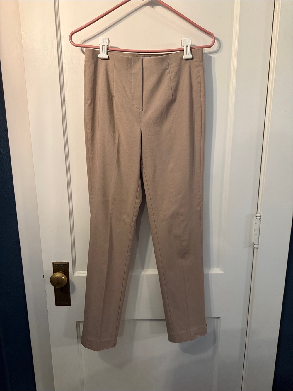 Slim Straight-Leg Pants in Neutral Taupe